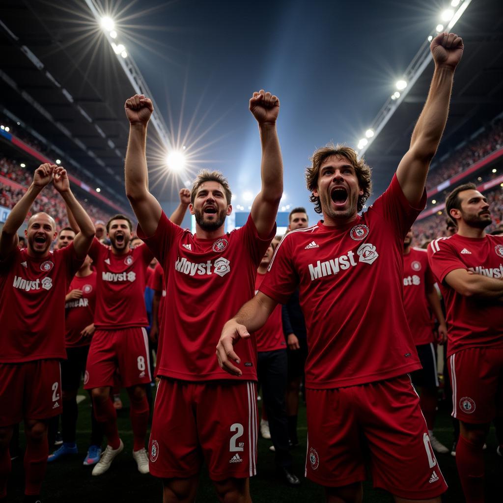 Fans feiern Tor Bayer Leverkusen