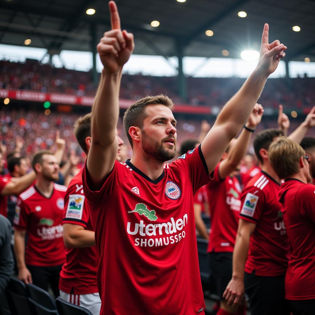 Bayer Leverkusen Fans im aktuellen Trikot