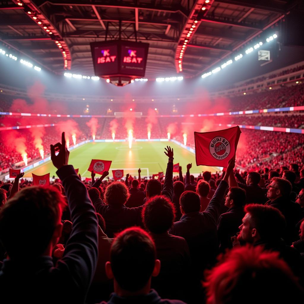 Die energiegeladene Atmosphäre im Block F1 der BayArena