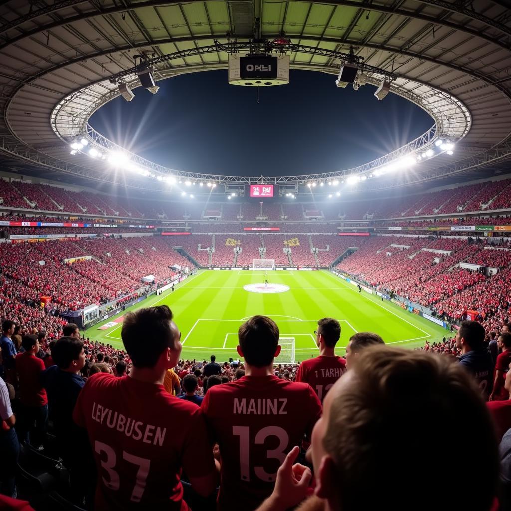 Fans im Stadion beim Leverkusen vs Mainz Spiel