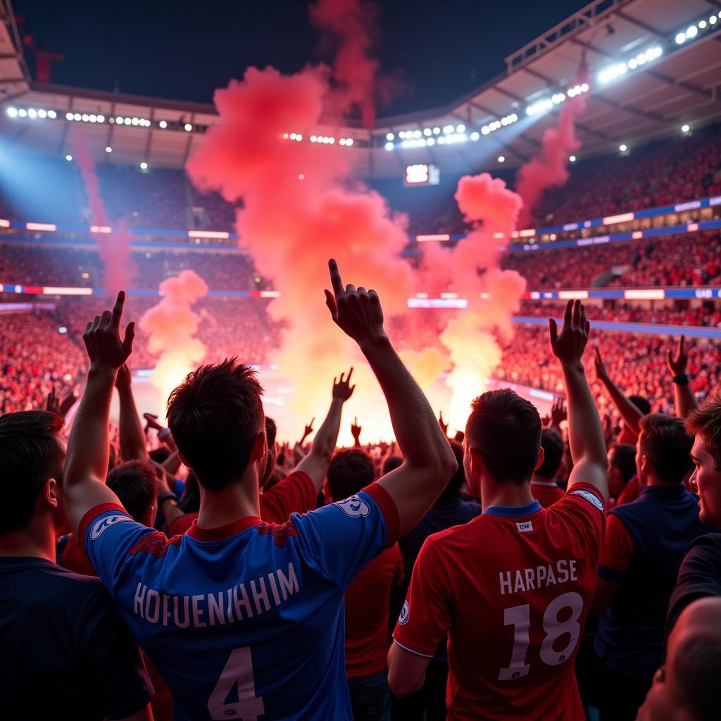 Fans im Stadion bei einem Spiel zwischen Hoffenheim und Bayer Leverkusen