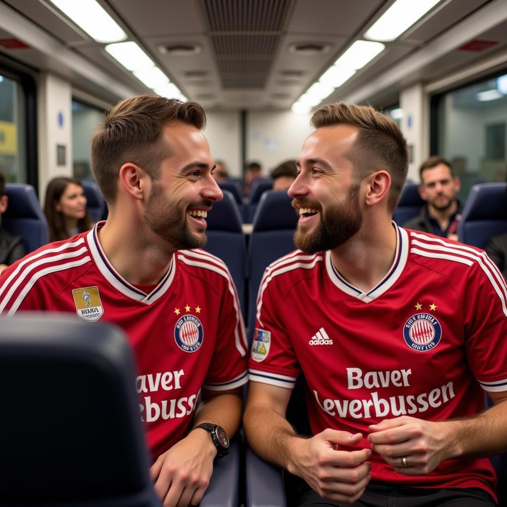 Fans im Zug nach Leverkusen:  Bequem und stressfrei zur BayArena.