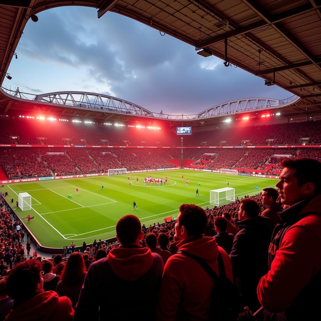 Fans von Bayer 04 Leverkusen feiern in der BayArena am Kreispark 12 51379 Leverkusen.