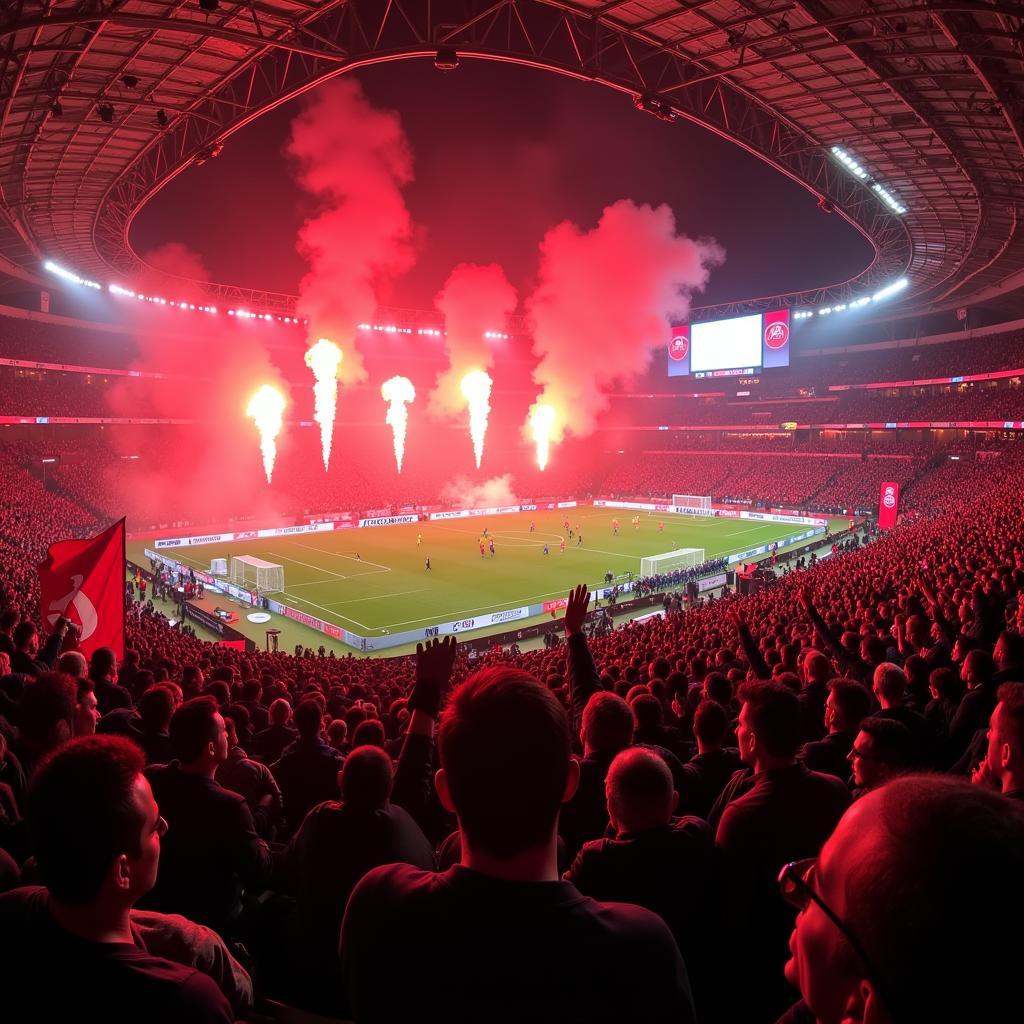 Fans von Leverkusen und Hoffenheim sorgen für eine elektrisierende Atmosphäre im Stadion.