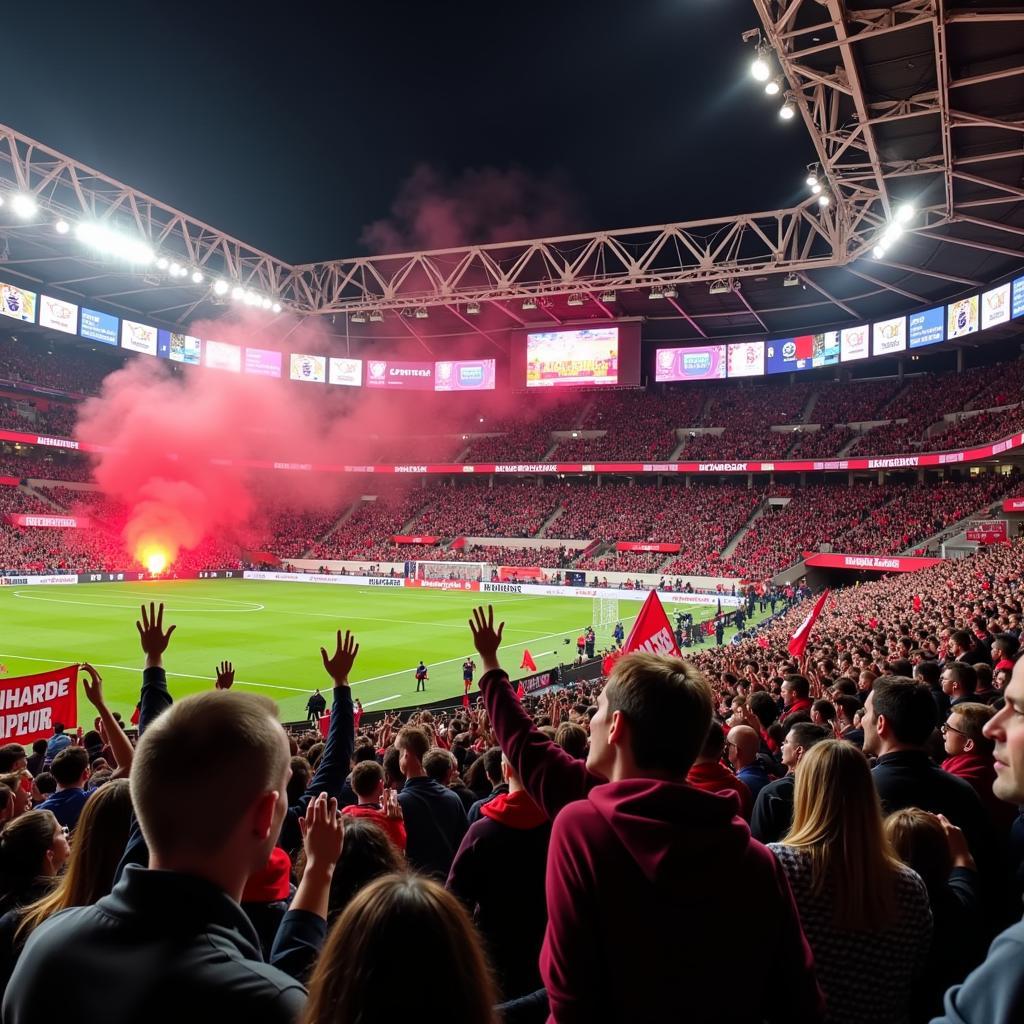 Fans von Bayer Leverkusen und HSV im Stadion 2019