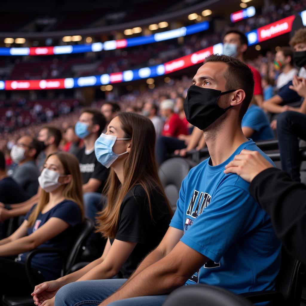 Fans mit Masken in der BayArena