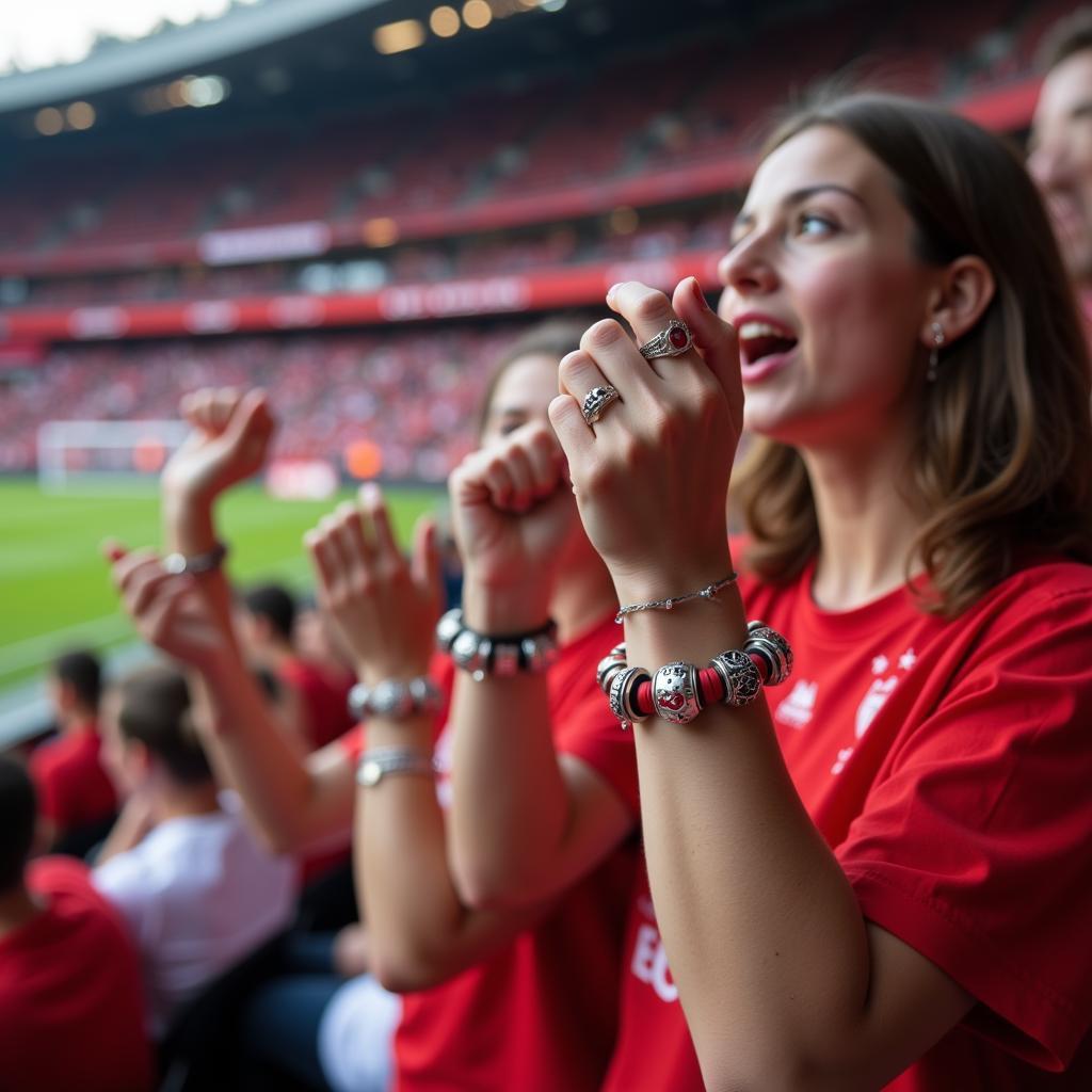 Bayer 04 Leverkusen Fans tragen Pandora Schmuck im Stadion