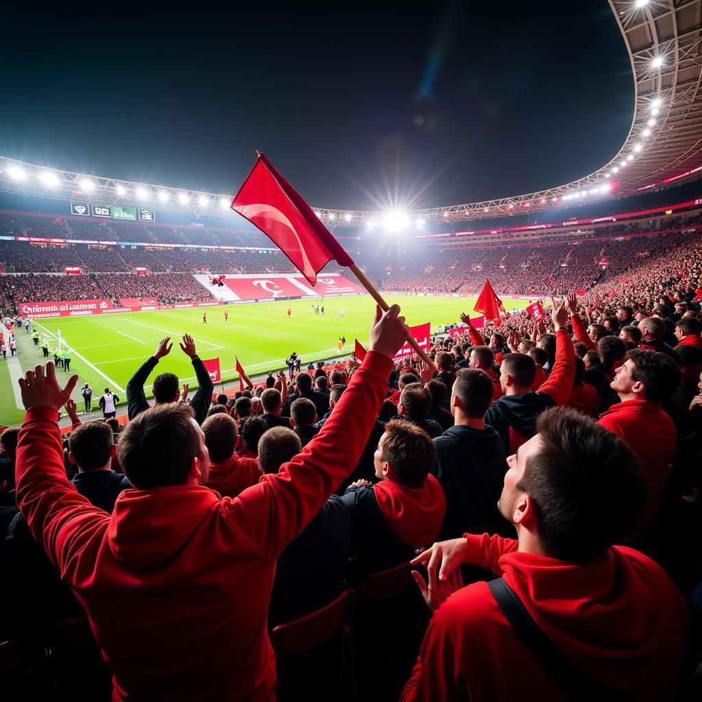 Fans im Stadion beim Aachen gegen Leverkusen Spiel