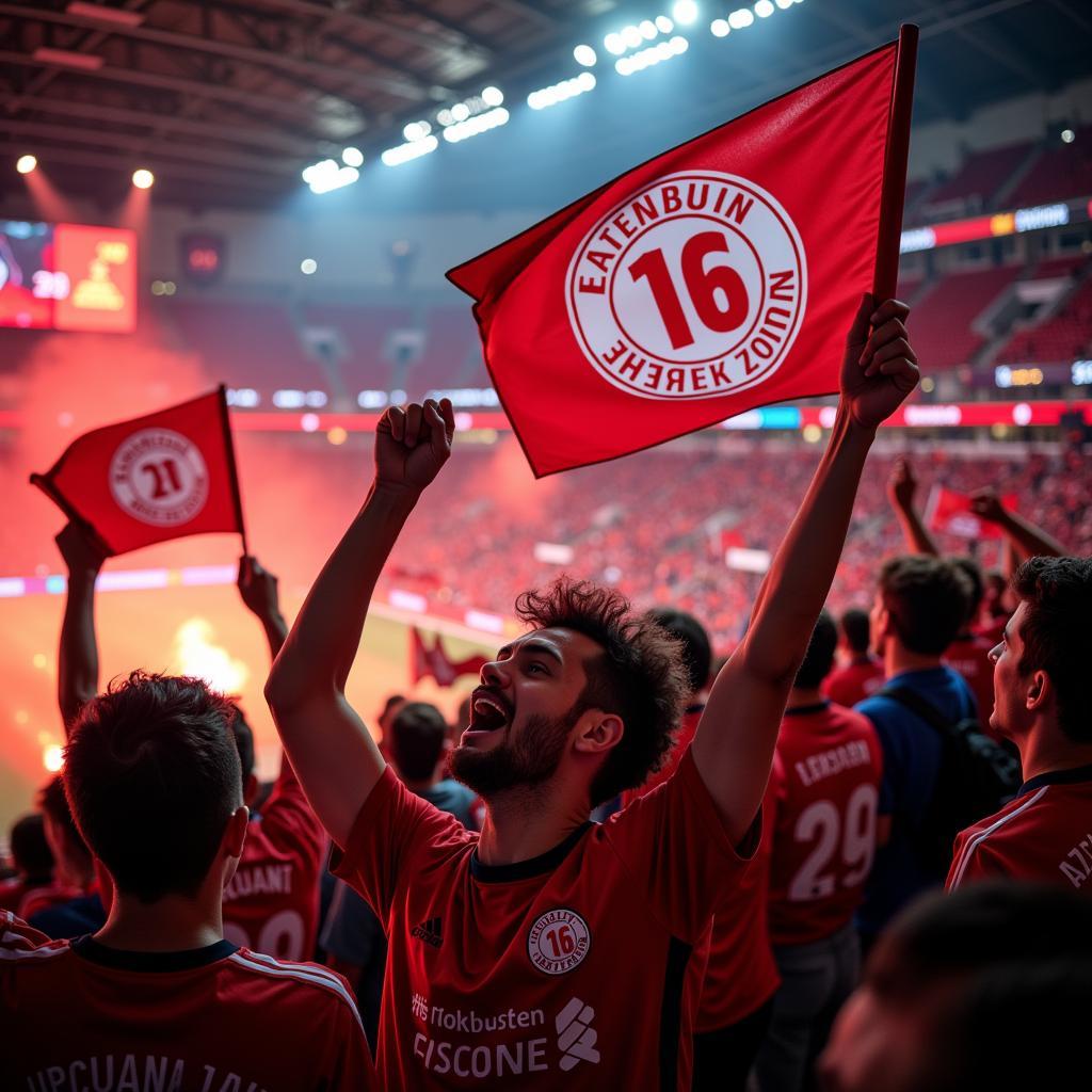 Leverkusen Fans feiern in der BayArena