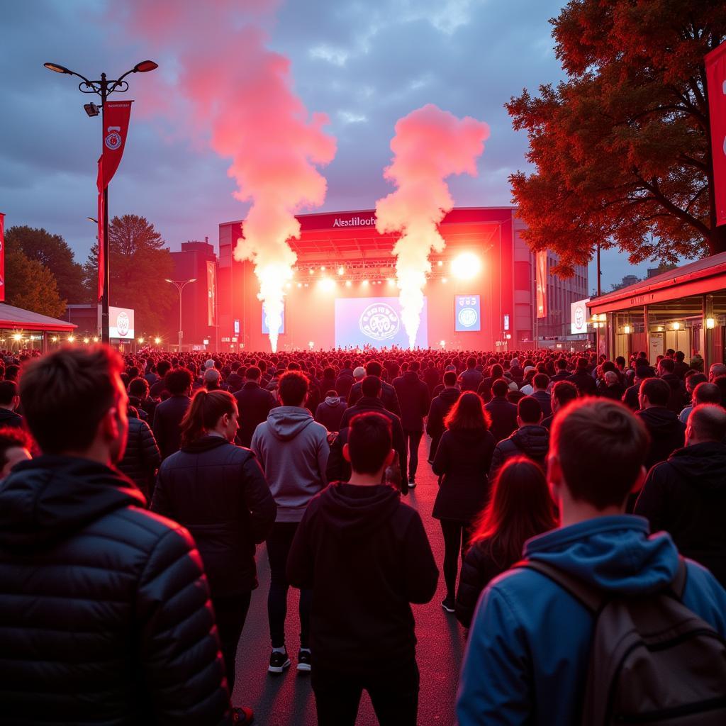 Fans treffen sich in der Nähe von Alte Garten 32b Leverkusen vor dem Spiel