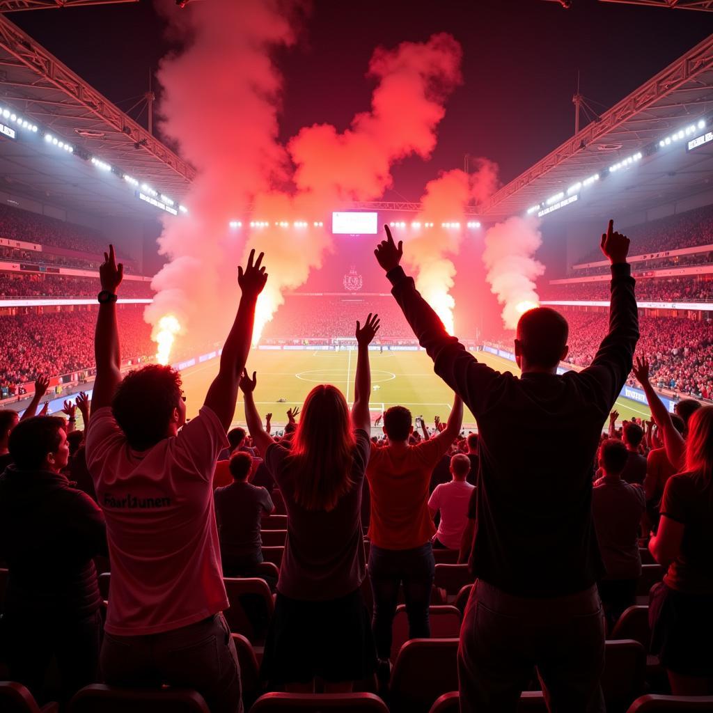 Fans unterstützen Bayer 04 Leverkusen