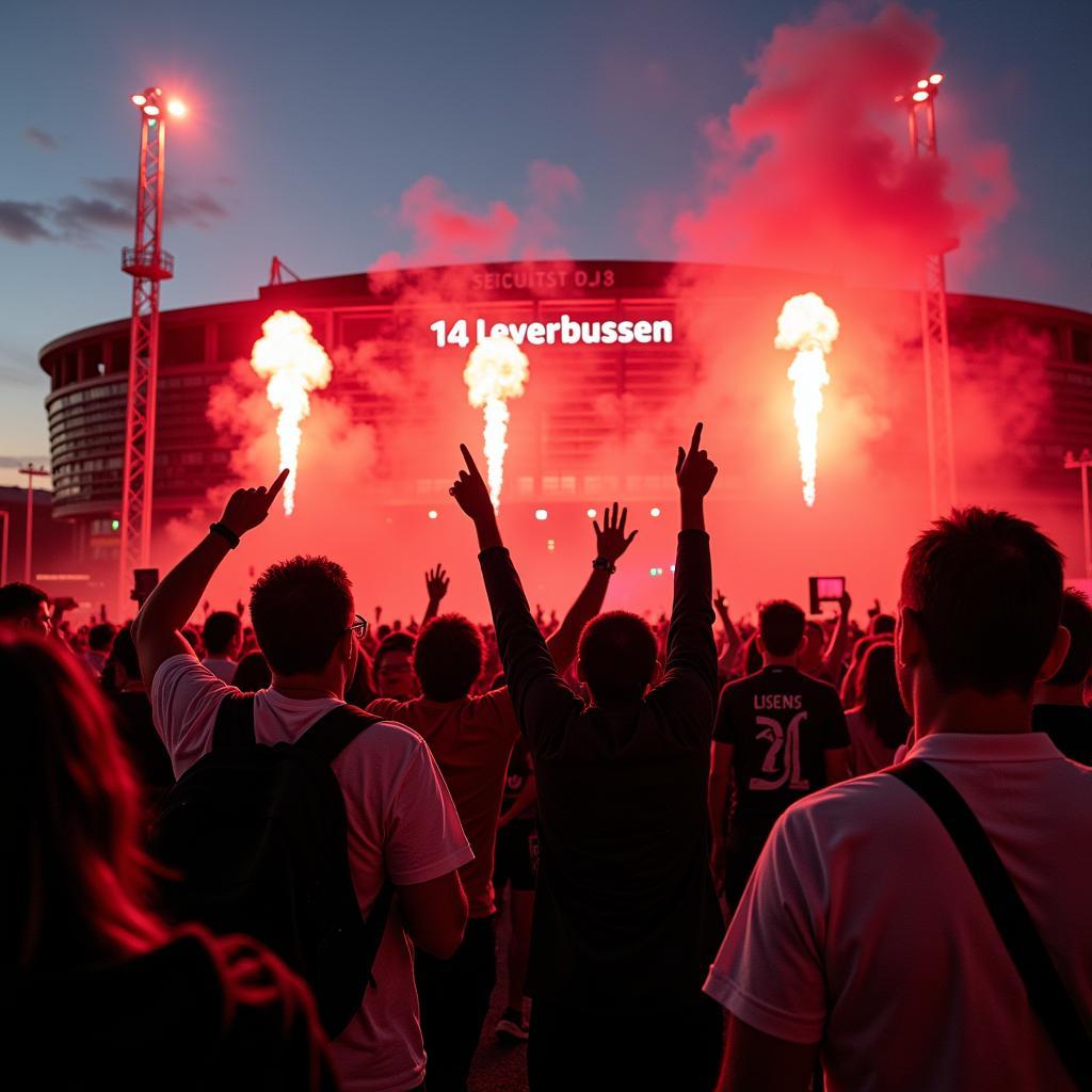 Bayer 04 Leverkusen Fans feiern vor dem Stadion an der Schnitten 8