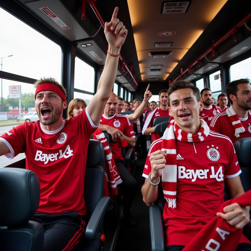 Fans im Wupsi Bus zur BayArena