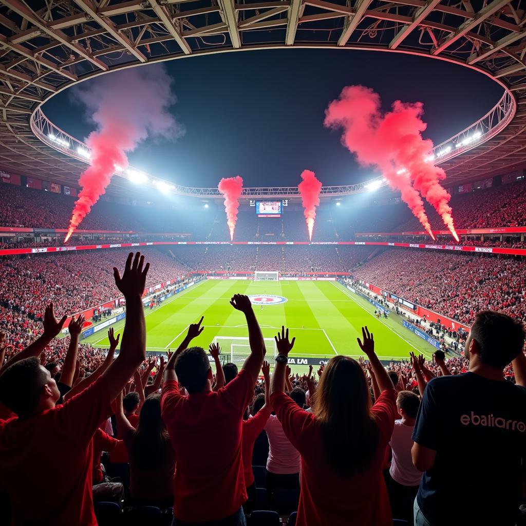 Fans im Stadion bei einem Spiel FC Bayern München gegen Bayer Leverkusen