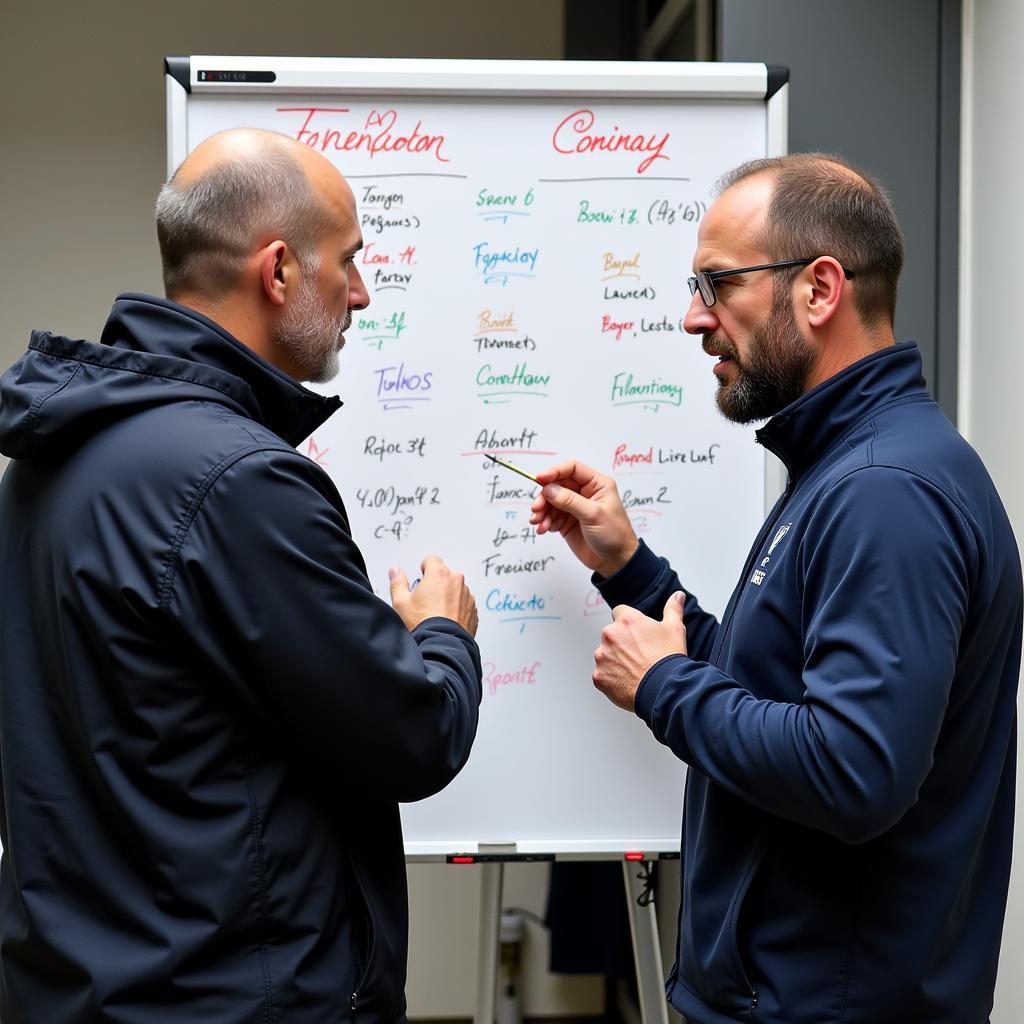 Taktische Diskussion vor dem Spiel FC Carl Zeiss Jena gegen Bayer Leverkusen