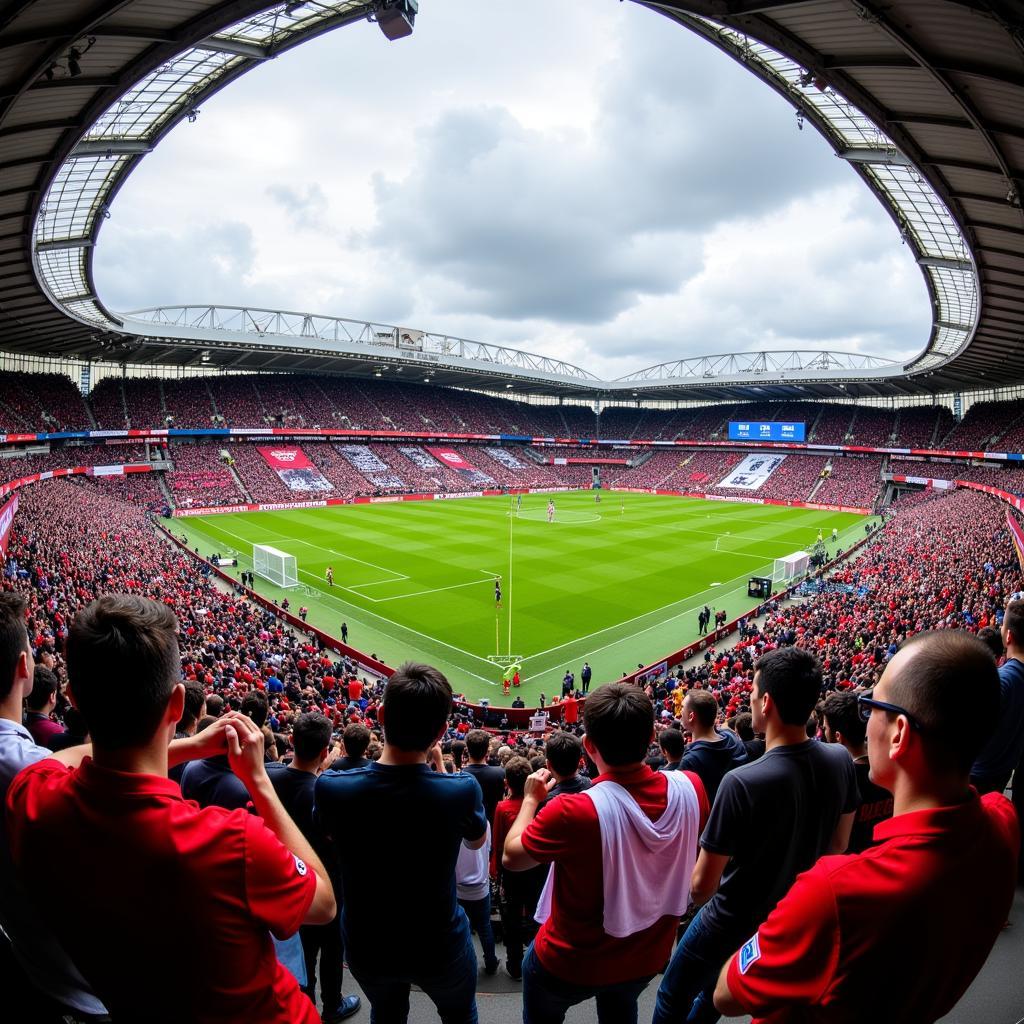 Fans des 1. FCK und Bayer Leverkusen im Stadion