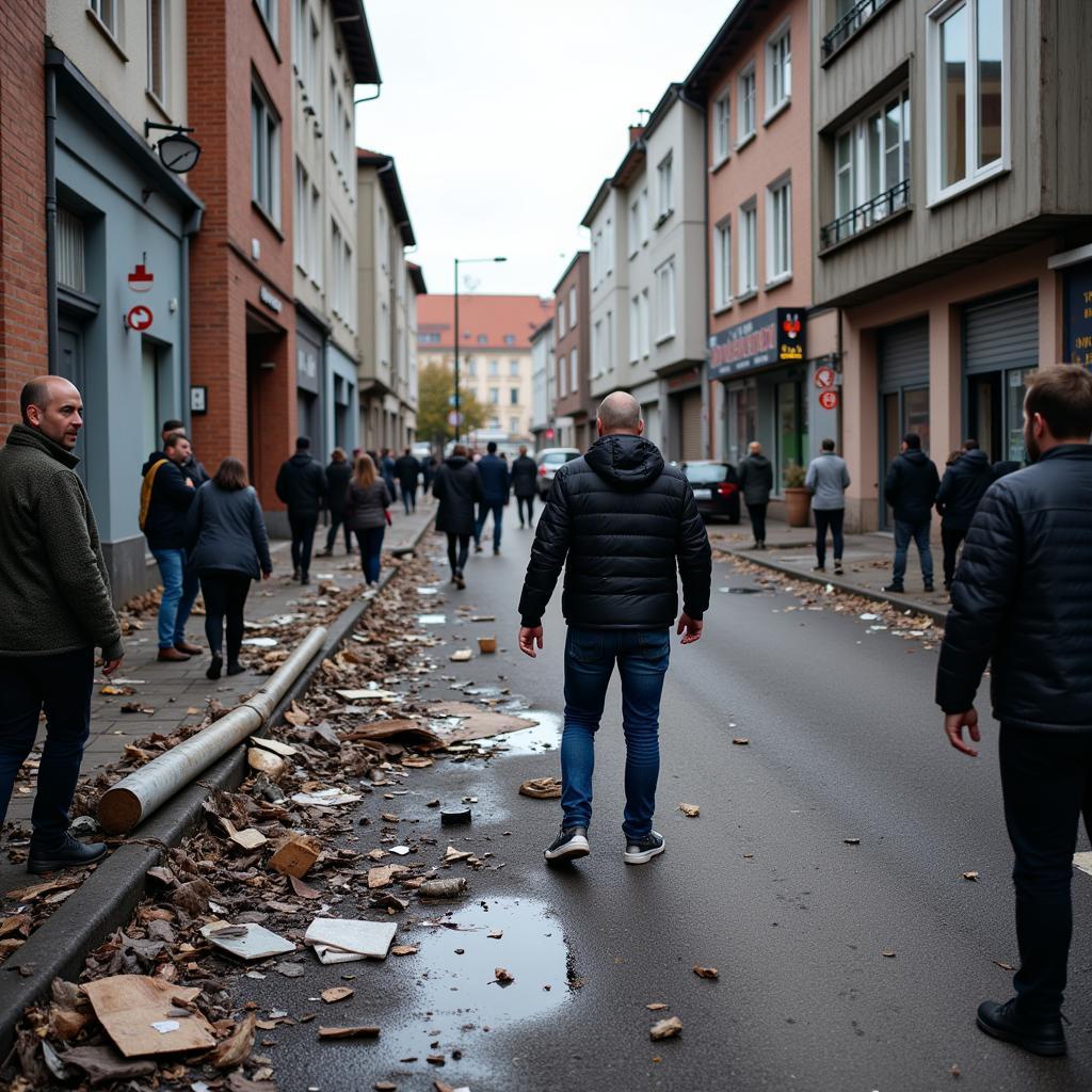 Die Folgen von Ausschreitungen in Leverkusen.