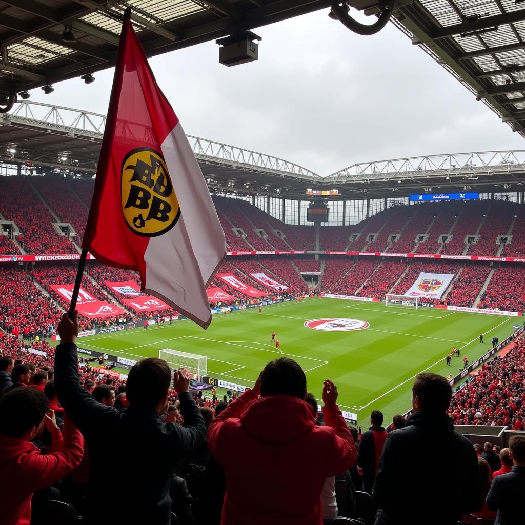 Freiburger Fans im Europa-Park Stadion feuern ihre Mannschaft an