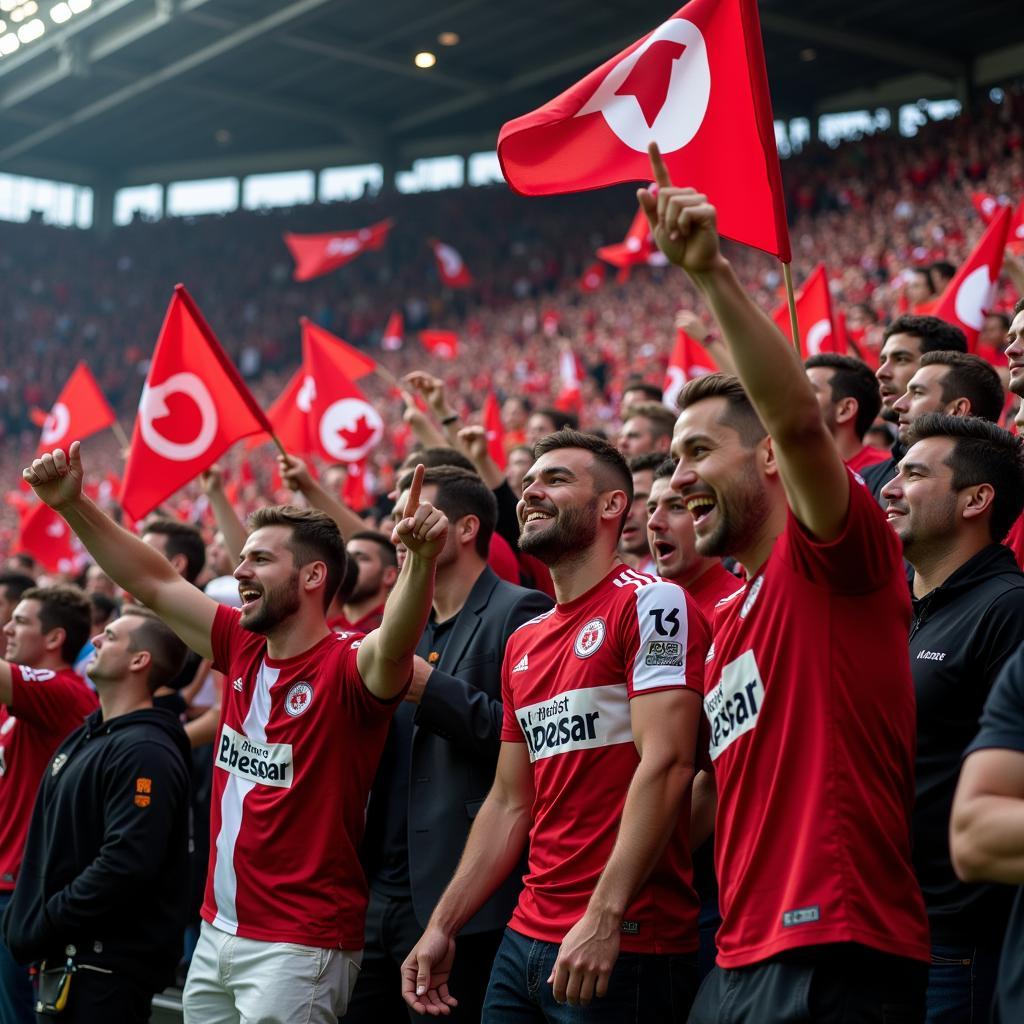 Fußballfans in Leverkusen feiern im Stadion