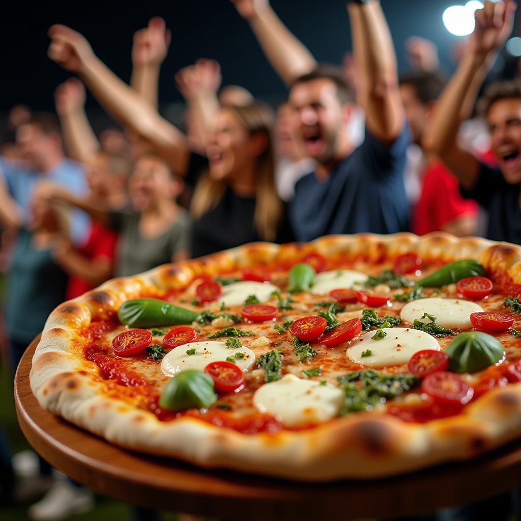 Fußballfans genießen Pizza bei Stückwerk in Leverkusen