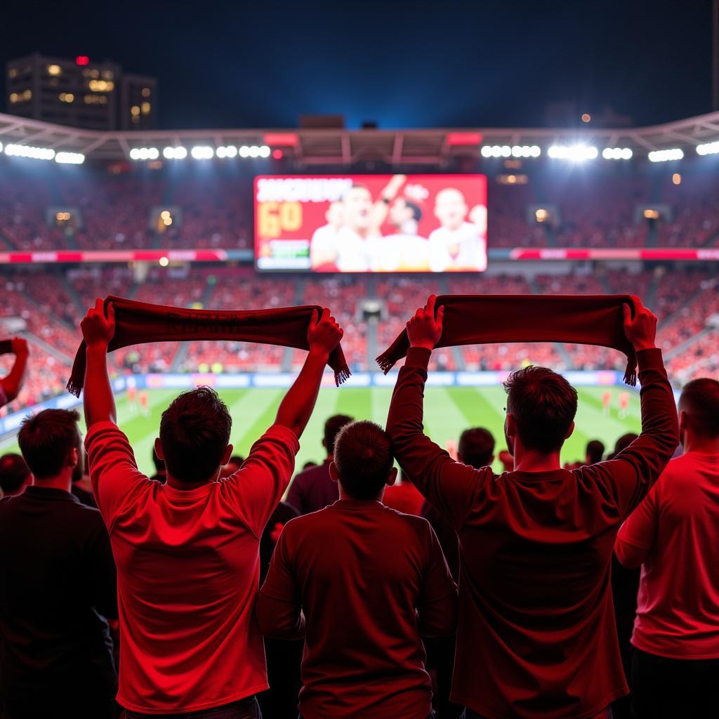 Fußballfans schauen AS Rom Leverkusen