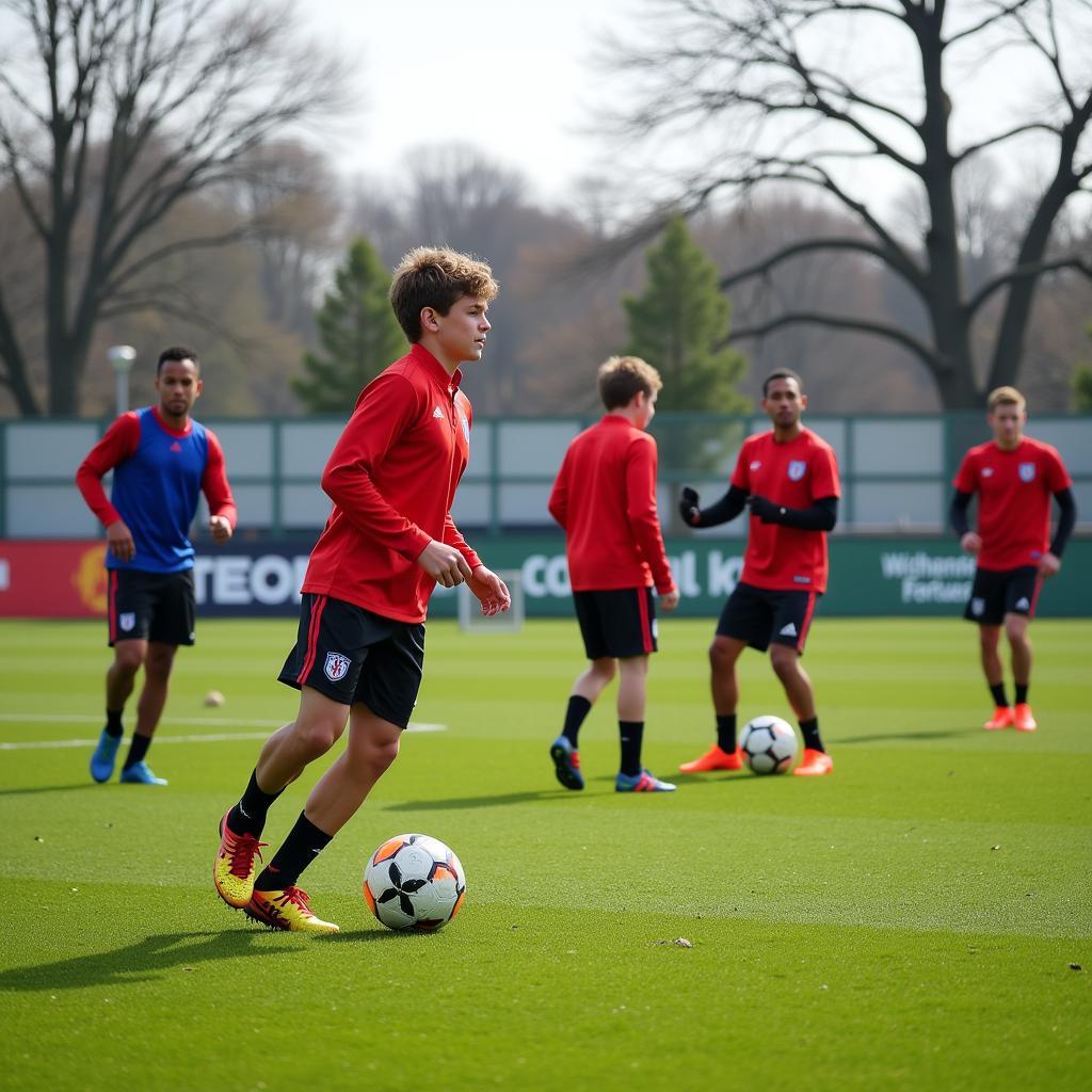 Junge Spieler beim Training der Bayer 04 Leverkusen Jugendakademie