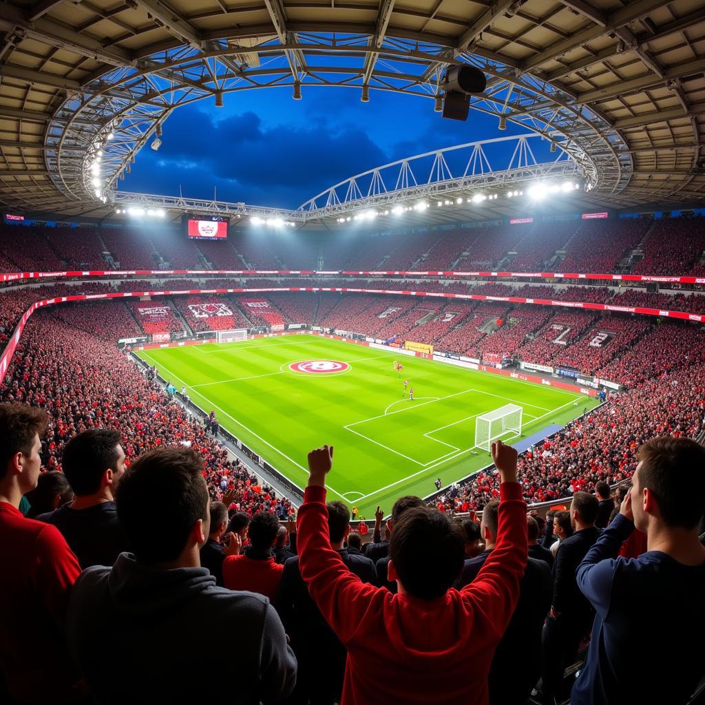 Die BayArena in Leverkusen, Heimat des Bayer 04 Leverkusen.