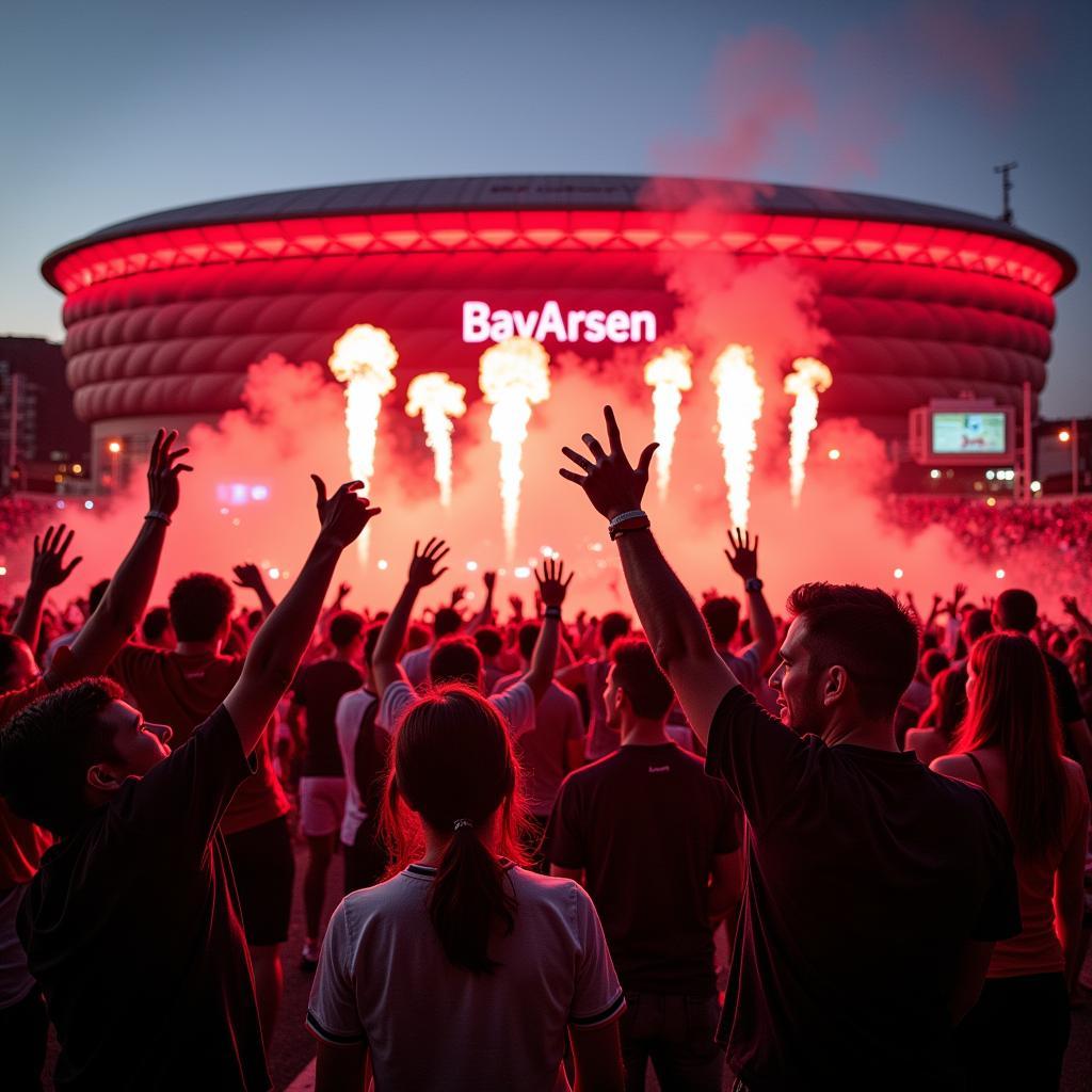 Fußballfans am Hohen Ufer 21 Leverkusen feiern den Sieg ihrer Mannschaft