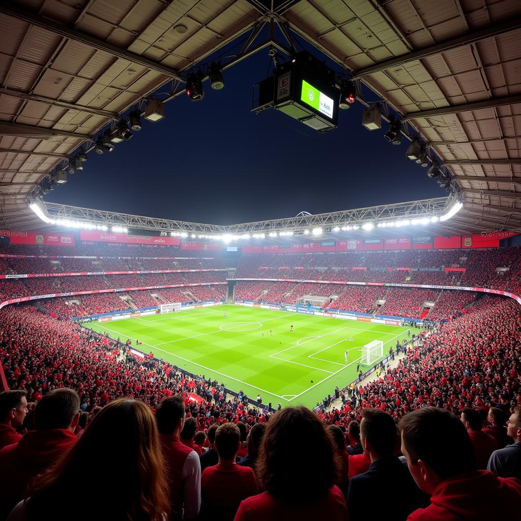 Die BayArena ist voll mit Fans beim Spiel Bayer Leverkusen gegen Molde FK