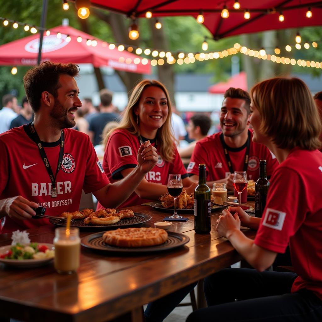 Fans feiern gemeinsam an der Grilletta Leverkusen