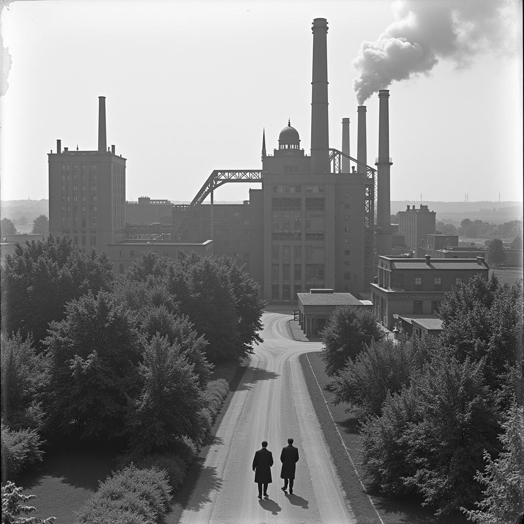 Historische Aufnahme der Bayer-Werke in Leverkusen