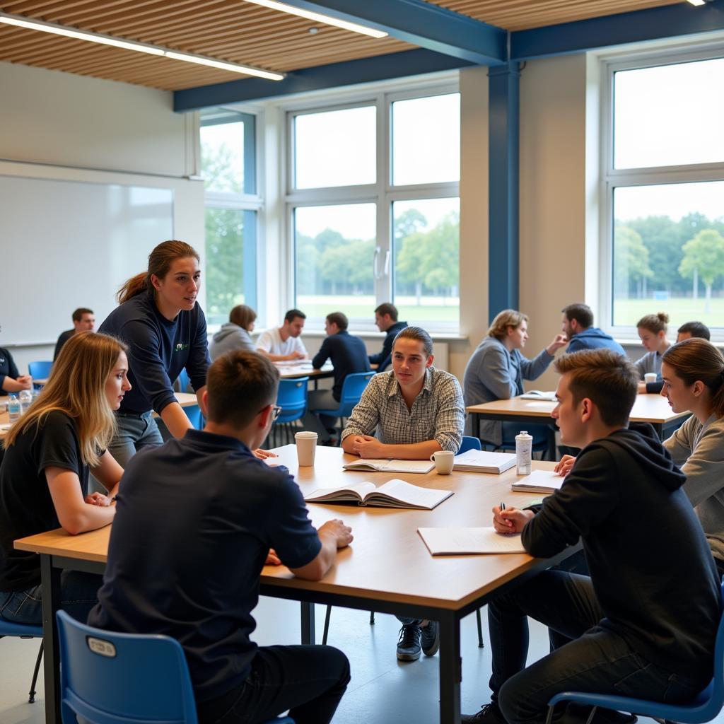 Schüler lernen gemeinsam in einer modernen Lernumgebung in einem Leverkusener Gymnasium