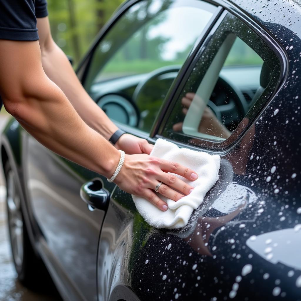 Gründliche Handwäsche eines Autos in Leverkusen Küpperstwg