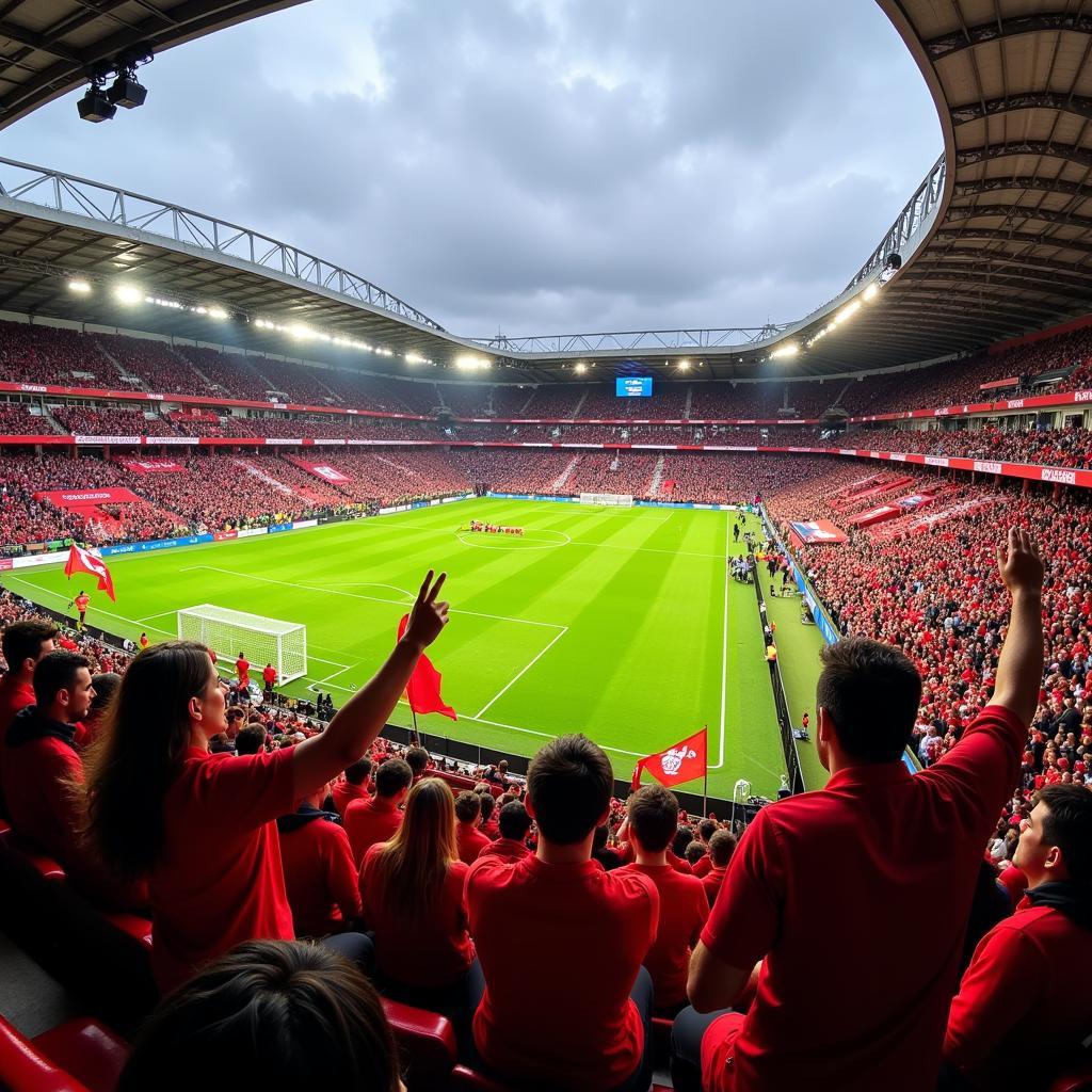 Jubelnde Leverkusen-Fans im Stadion