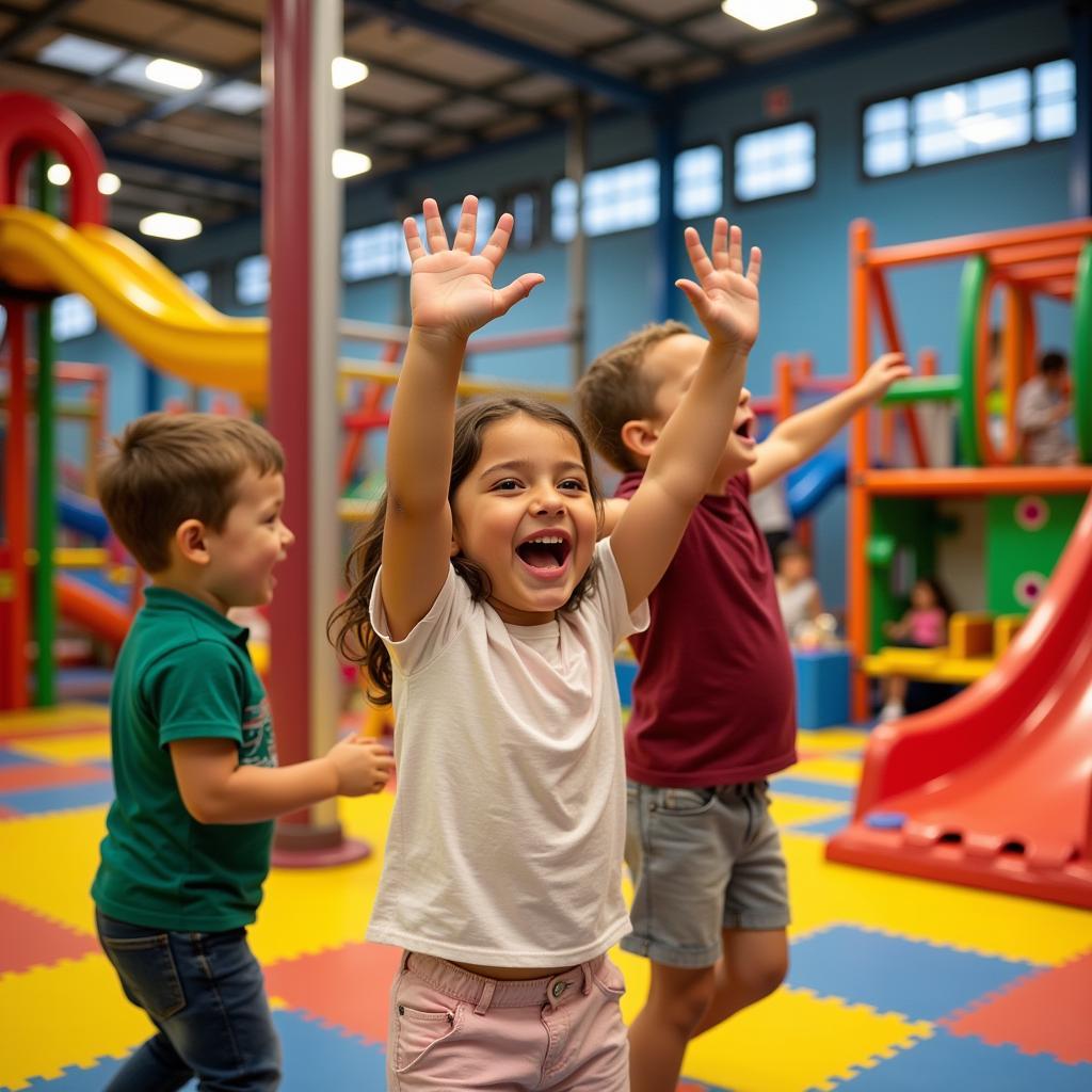 Kinder spielen begeistert im Indoorspielplatz Leverkusen