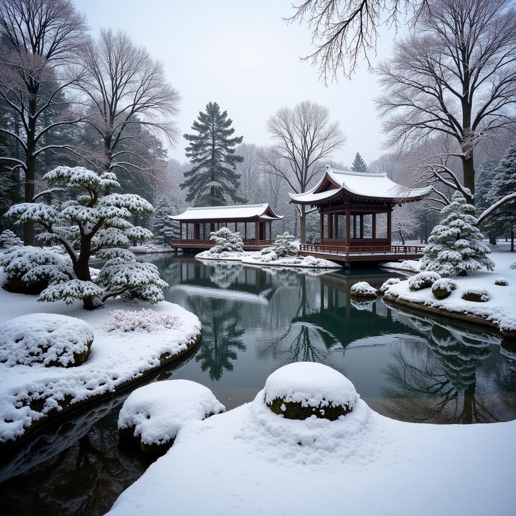 Japanischer Garten im Winter im Leverkusener Stadtpark