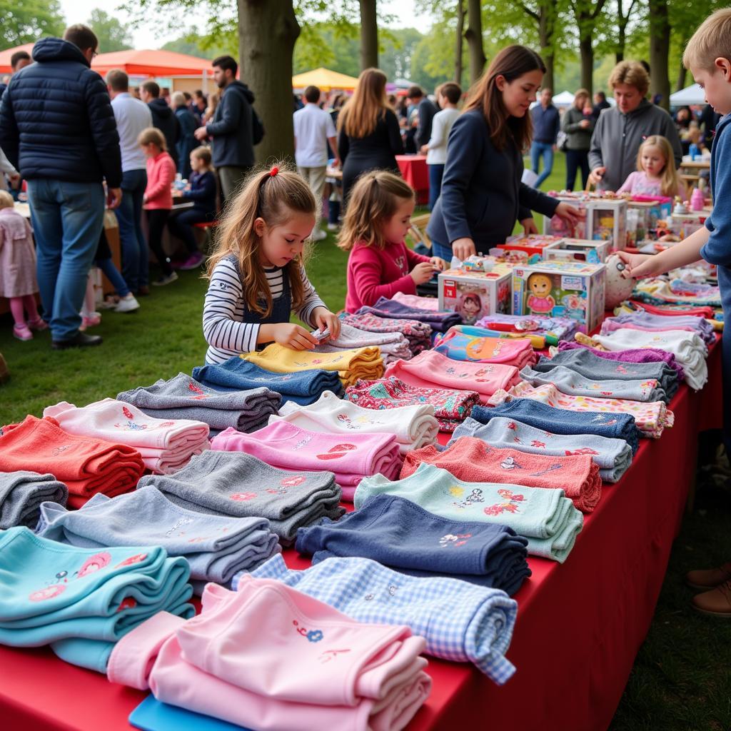 Kinderkleidung und Spielzeug auf dem Flohmarkt im Lindenhof Leverkusen