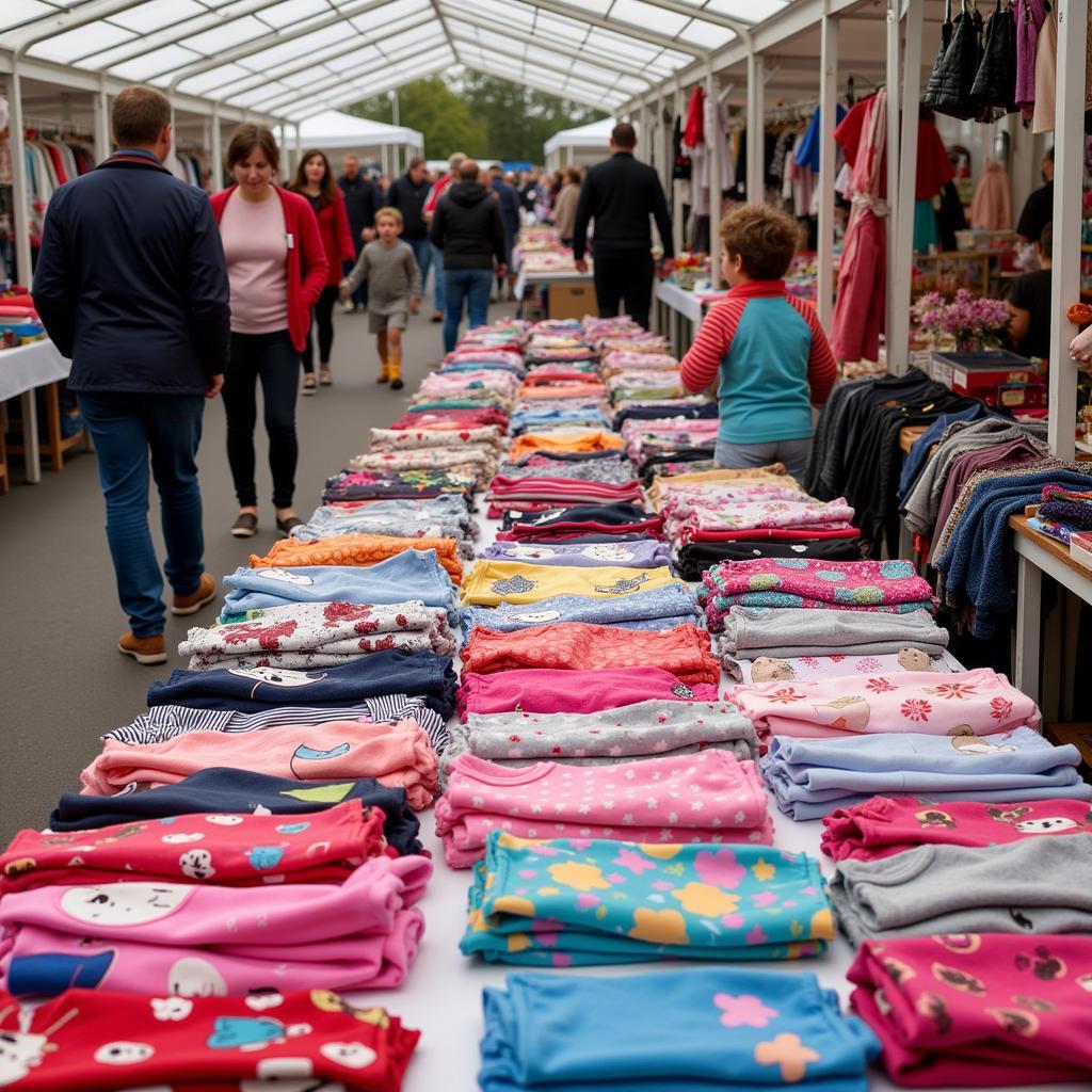 Kinderkleidung und Spielzeug auf dem Leverkusener Trödelmarkt