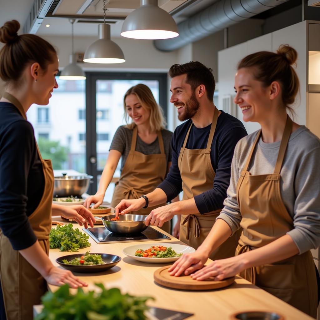 Gemeinsames Kochen im Kochkurs Leverkusen