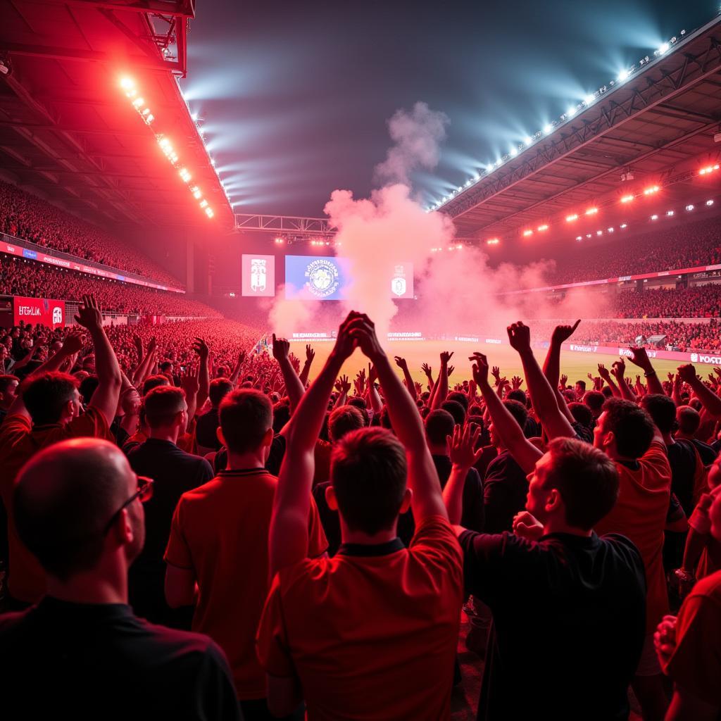 Fans von 1. FC Köln und Bayer 04 Leverkusen im Stadion