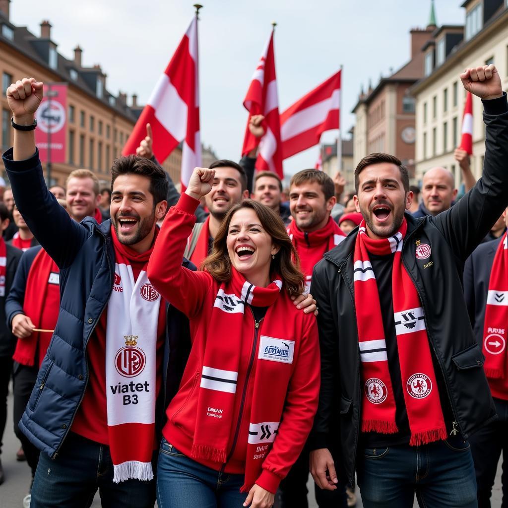 La Plaza Leverkusen: Fans feiern einen Sieg.