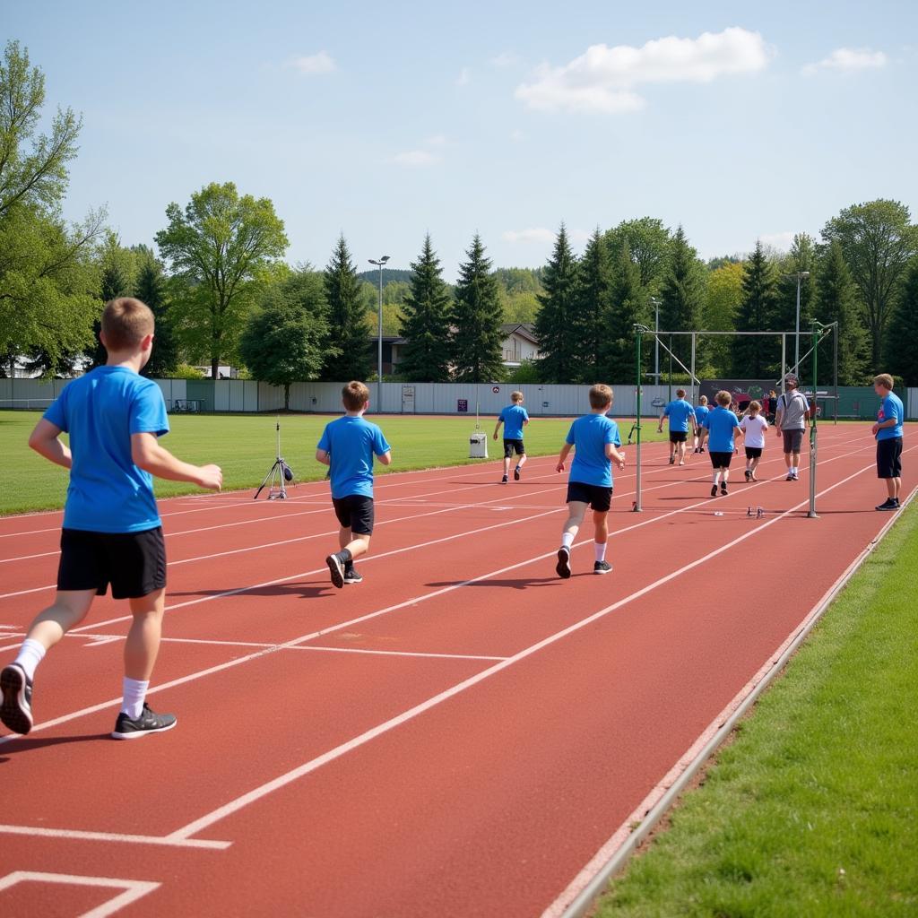 Schüler trainieren Leichtathletik auf der Sportanlage des Landrat-Lucas-Gymnasium