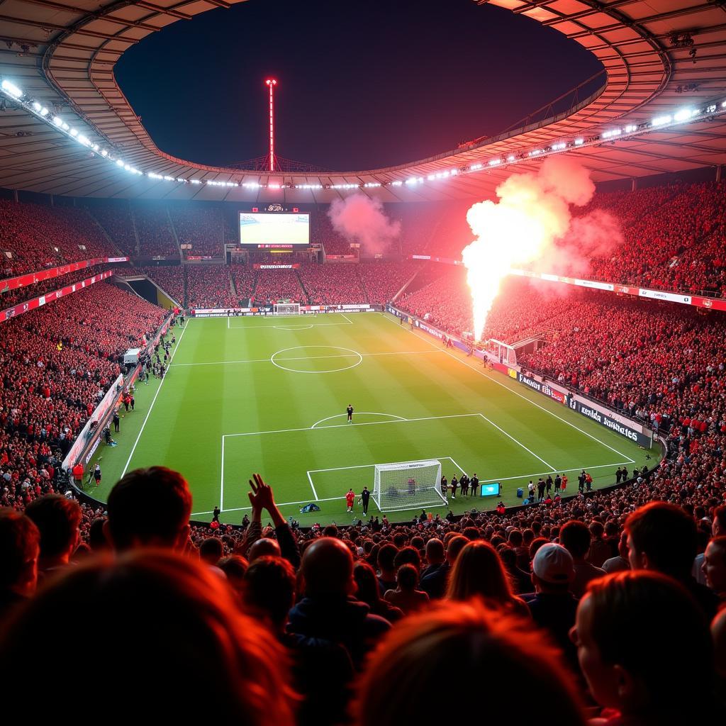 Torjubel der Fans im Stadion beim Spiel Leipzig gegen Leverkusen