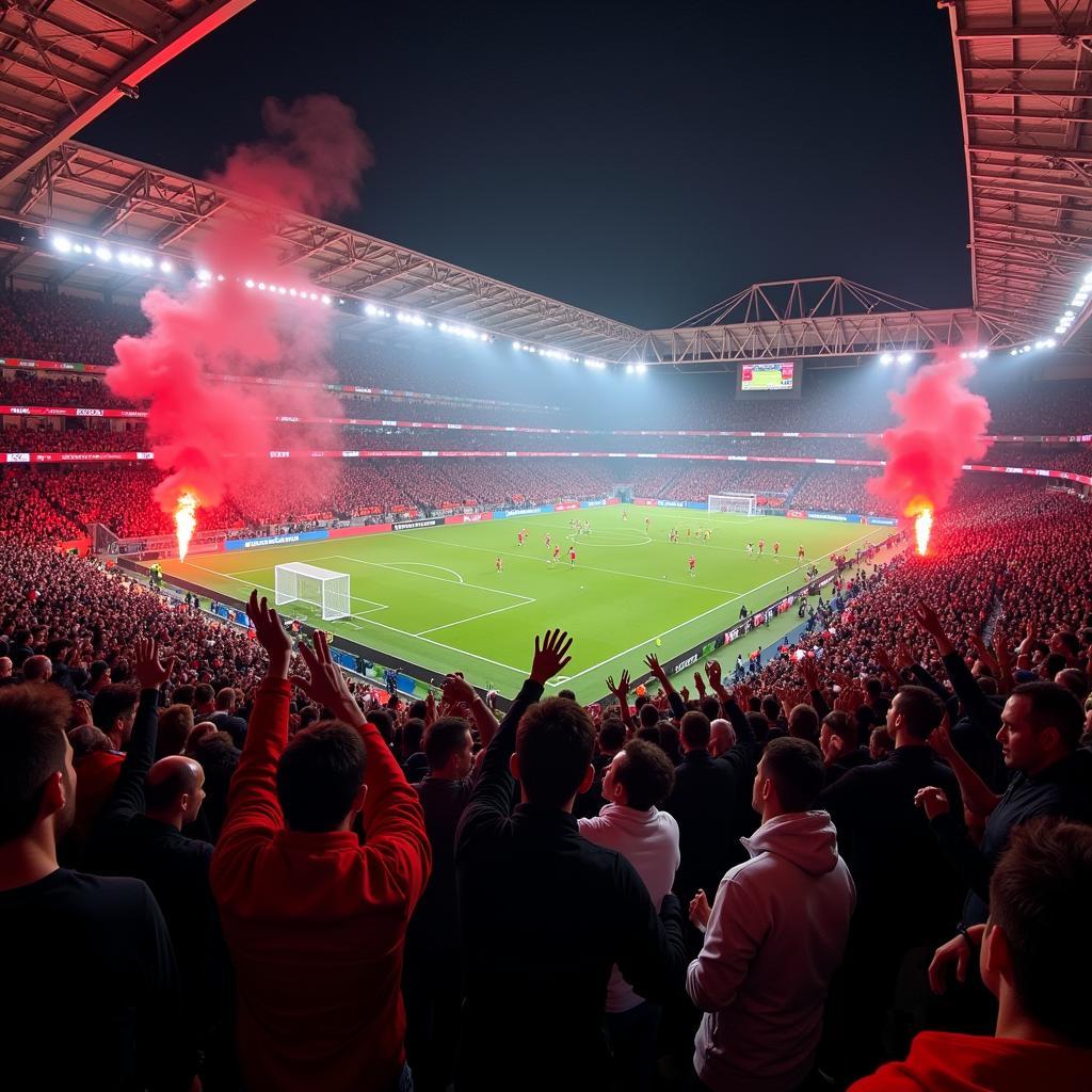 Fans und Atmosphäre im Stadion bei Leverkusen vs. Bayern