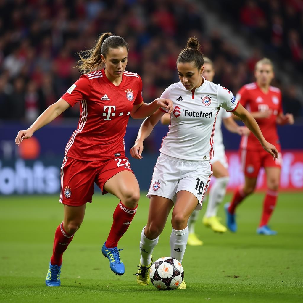 Mittelfeldaktion im Spiel Leverkusen gegen Bayern München Frauen