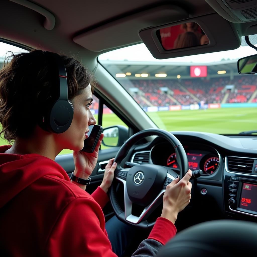 Leverkusen und Bremen Fans hören Radio Übertragung