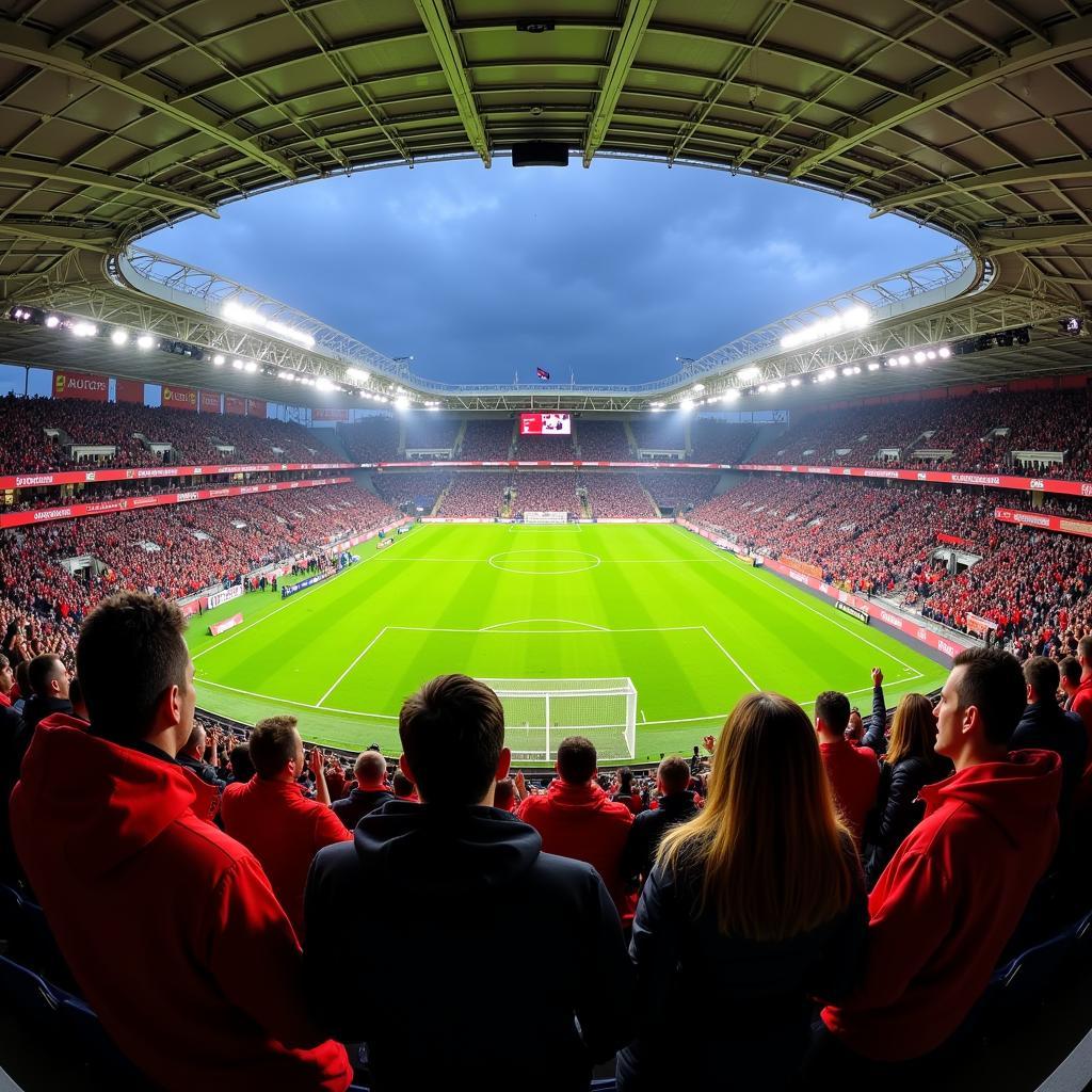 Fans von Bayer Leverkusen und Werder Bremen im Stadion