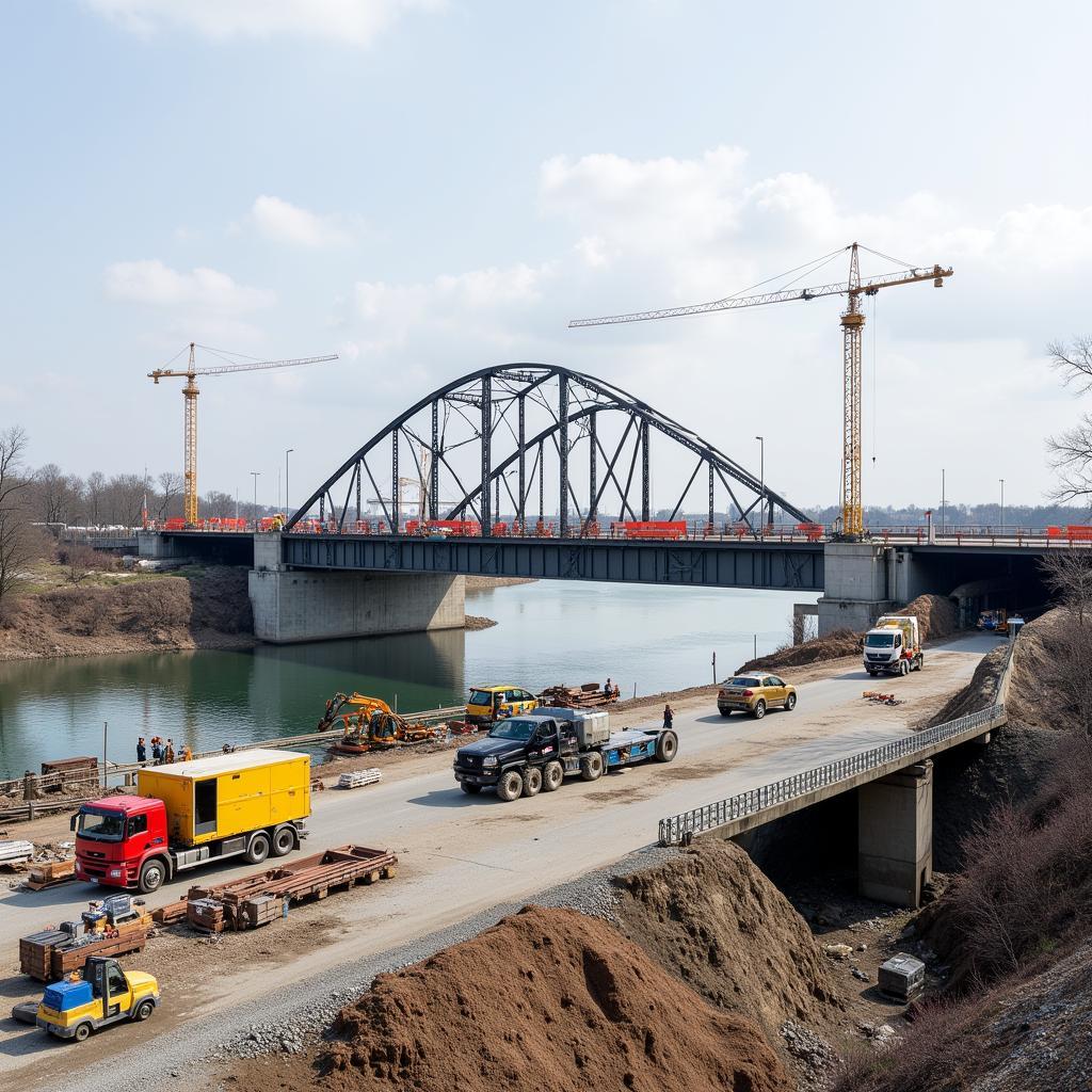 Bau der neuen Rheinbrücke in Leverkusen