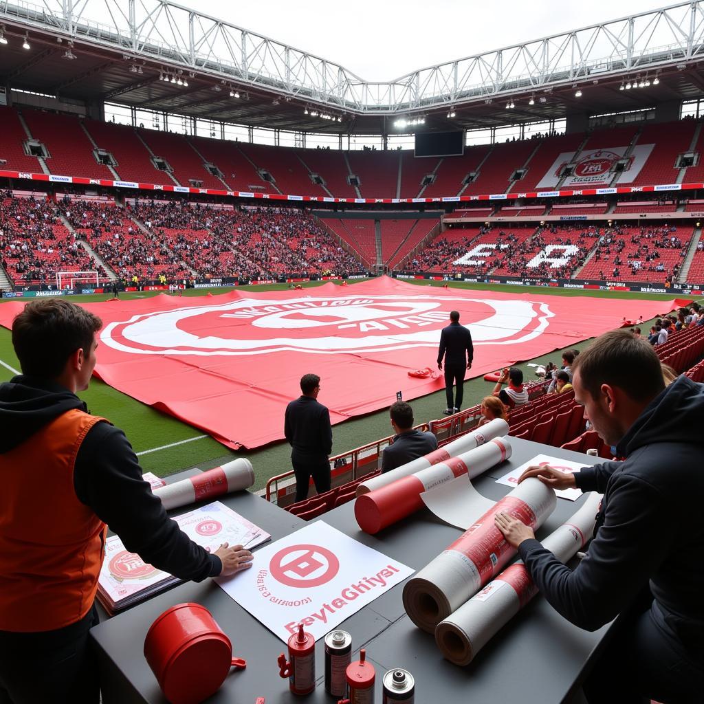 DFB-Pokal-Choreo Vorbereitung Leverkusen