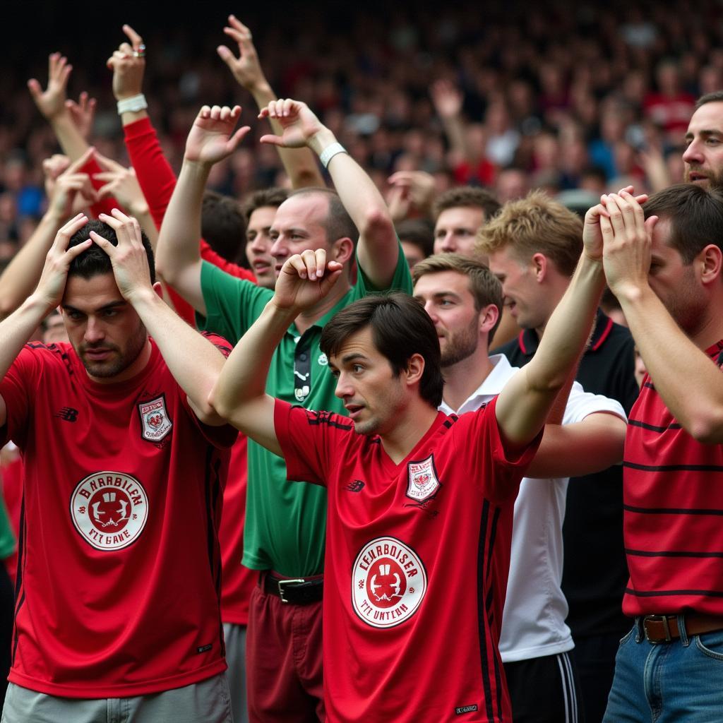 Enttäuschte Fans von Bayer 04 Leverkusen in der Saison 2002.